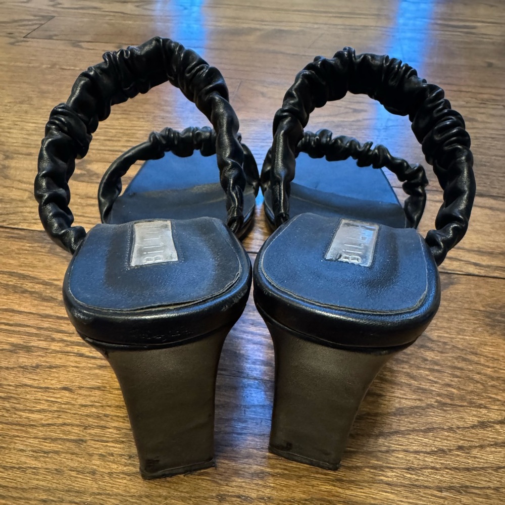 Billini Olina Black Ruched Strap Heeled Sandals Square Toe Size 9 - Picture 3 of 6